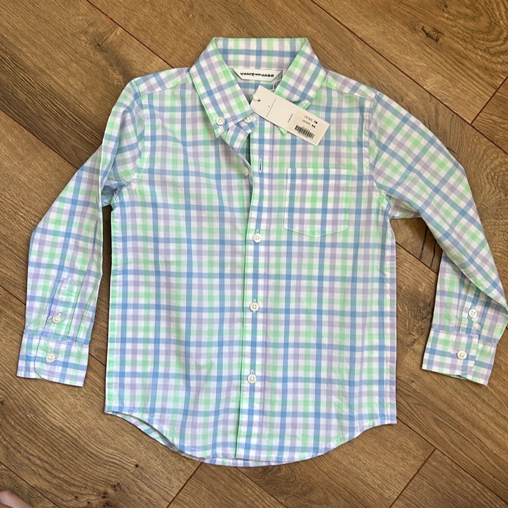 Janie and Jack Green and Blue Plaid Button Down Shirt
